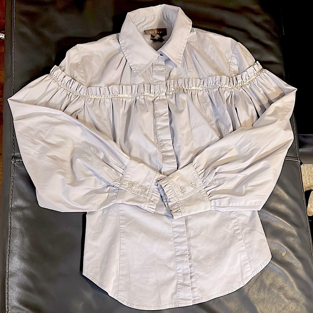 KENAR Light Blue ruffle detail button down shirt size M